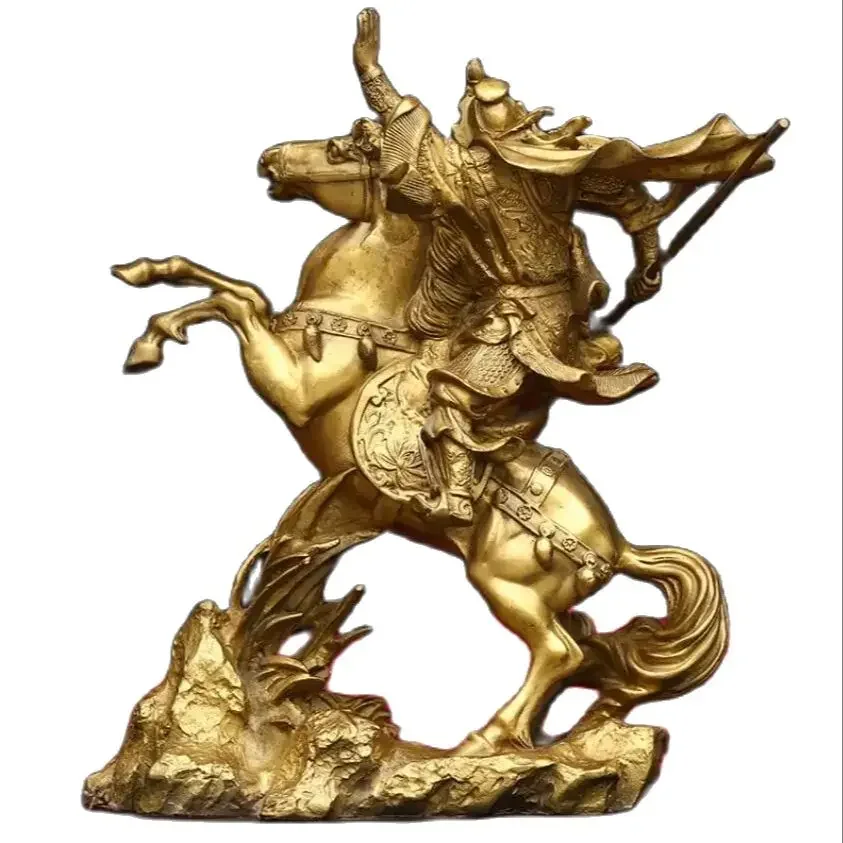 All copper horse riding Guan Gong ornaments, the God of Wealth and Martial Arts, Guan Yu, the statue of the Second Lord of Guan