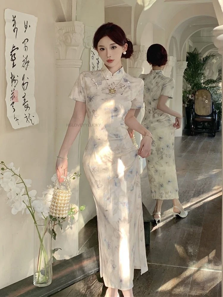 

Spring New Chinese Vintage Dress Traditional Qipao Cheongsam Elegant Vintage Qipao Chinese Retro Flower Dress Evening Dress