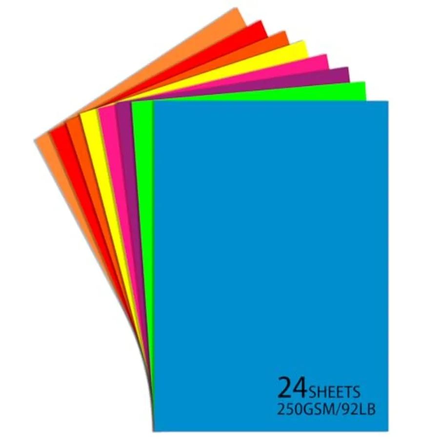 

24 Sheets Neon Poster Board 11 x 14 Inches250 GSM/92 lb Bright Assorted Colored Cardstock Paper Fluorescent Poster Board for Sc