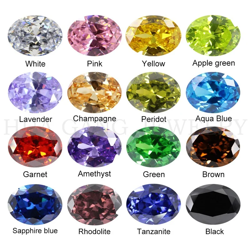 5A CZ Oval Shape Size 2x3mm~13x18mm Synthetic Gems Cubic Zirconia For Jewelry, White Garnet Black Golden Yellow Amethyst