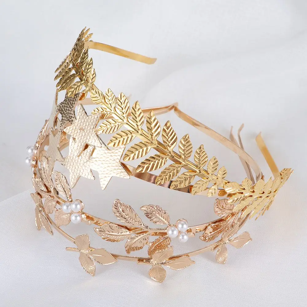 Golden Tiara Hair Jewelry Headpiece  Leaves Hair Bands Bride Headbands Wedding Hair Accessories Hair Hoop