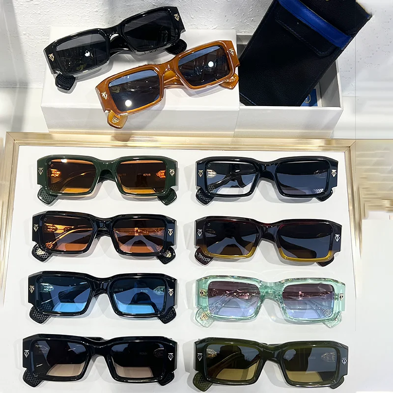 نظارات شمسية كلاسيكية للرجال من ROSSI مخططة مربعة الشكل باللون البني الفاخرة ذات جودة عالية ونظارات شمسية من الأسيتات السميكة للرجال