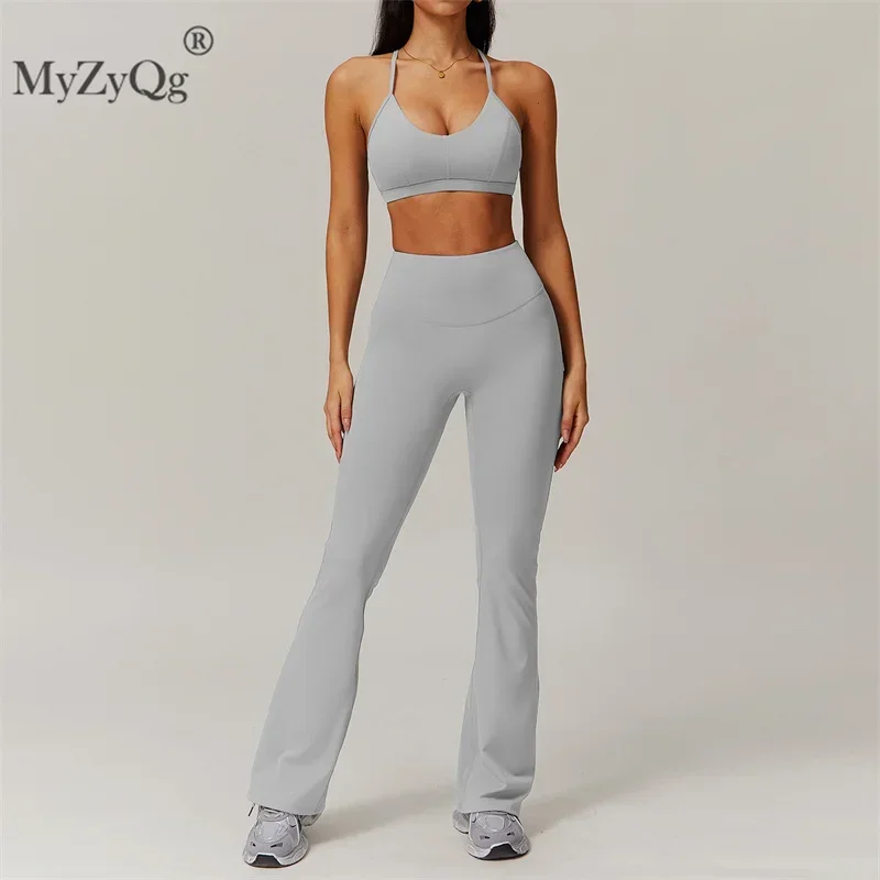 MyZyQg Women Yoga Bra Legging Sets Sports Fitness Running Underwear Pant Suit Fitness Sling Back Running Fitness Clothes