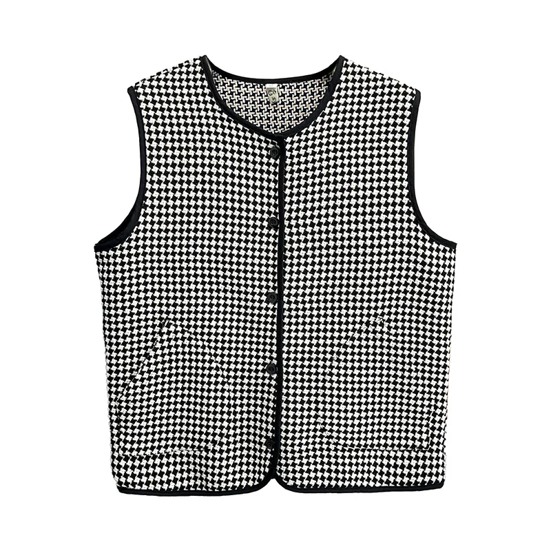 

Plus Size Women's Sleeveless Houndstooth Vest, Loose, Chic, Autumn, New, 5202