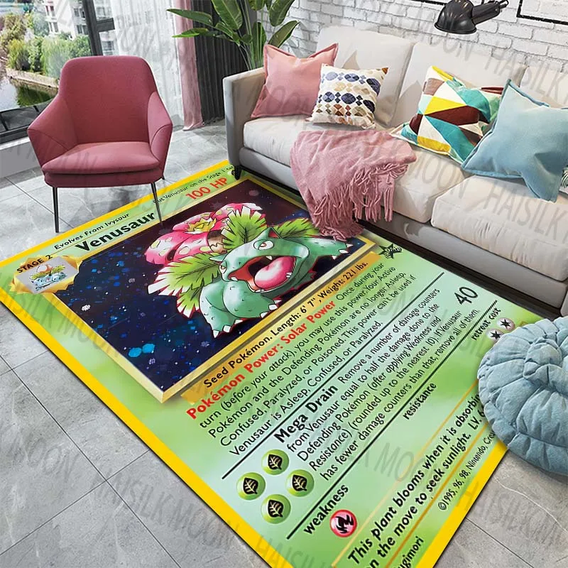 1PC Pokémon Bulbasaur Venusaur Cards Pattern Carpets for Living Room Bedroom Sofa Floor Mat  Anti-slip Rugs Kid's Room Play Mat