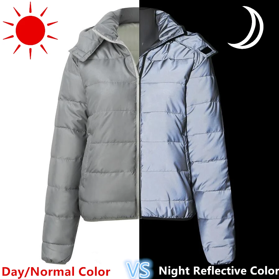 Drop Shipping Reflective Winter Jacket Men Women Warm Coat Casual Parka Detachable Hooded Jackets Night Road Safety Outerwear