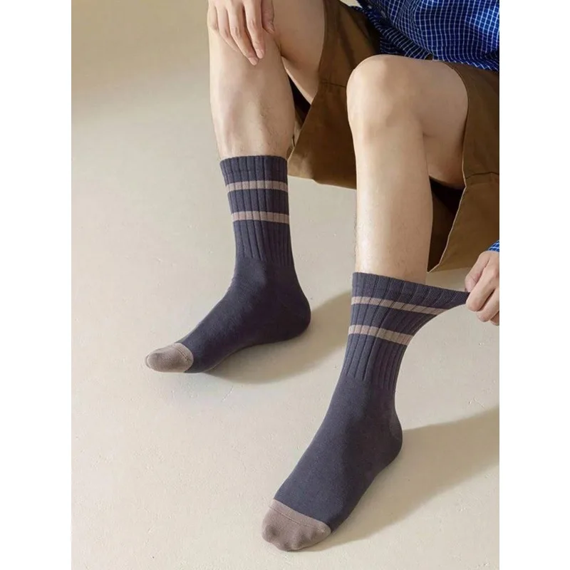 10 Pairs Women's Striped Mid-Calf Socks,Casual,Breathable,Sweat-Absorbent,Anti-Odor,Suitable For Daily Life,Fall