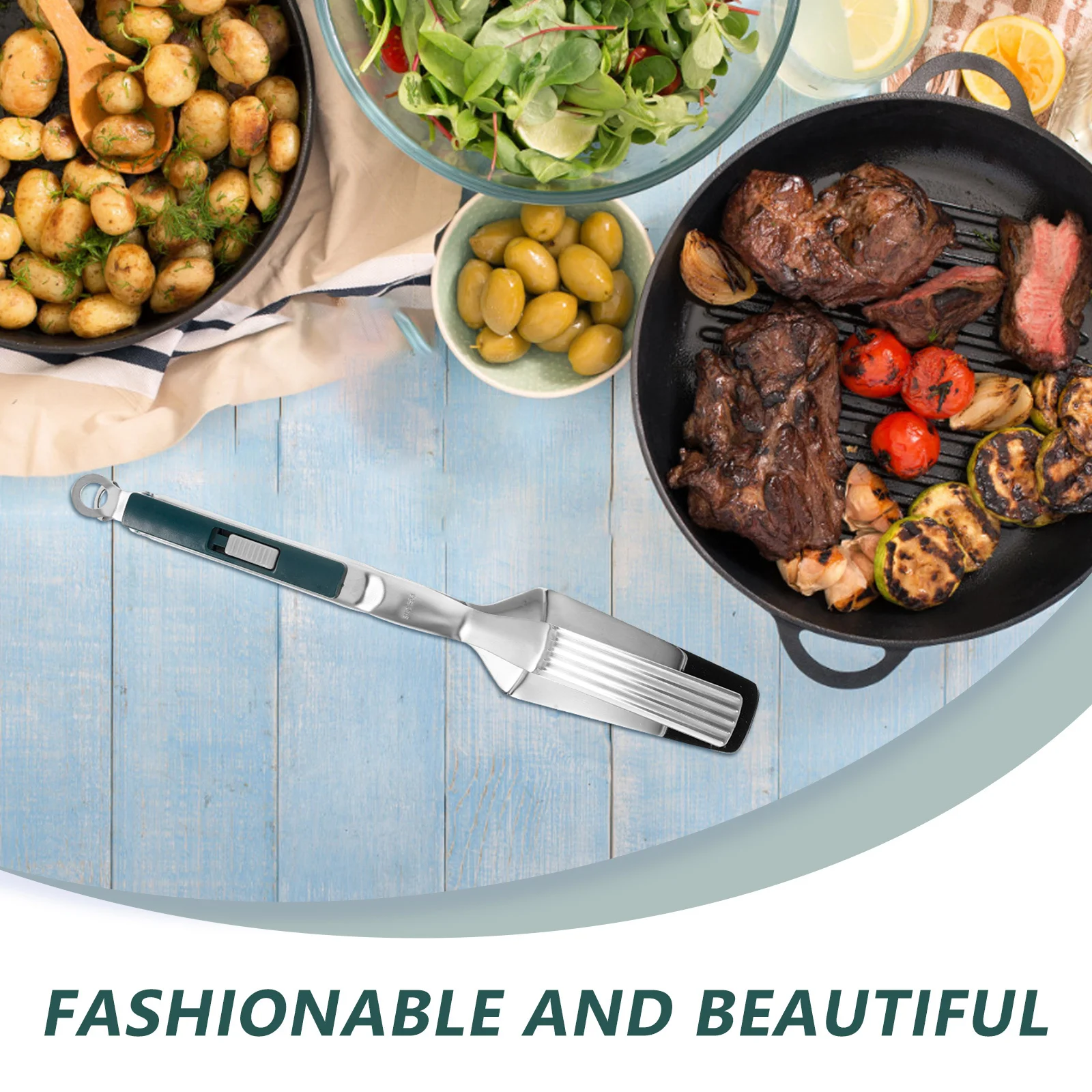 

1pcs Steak Clamp Spatula Tong Stainless Steel Multi-Function Cooking Tool For Bbq Fish Frying Kitchen Food Flipper Household