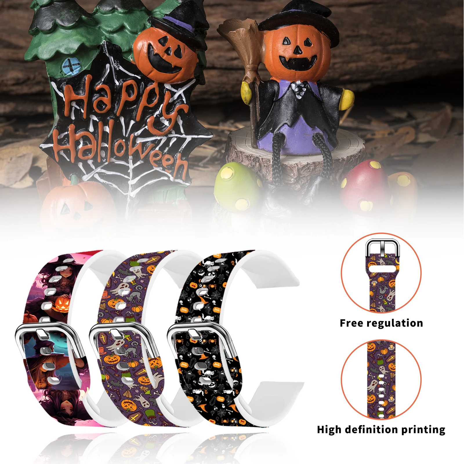 20mm Halloween Series Strap for Amazfit Watch Replaceable Bracelet for Samsung Galaxy Watch 6/5 40mm 44mm Watchband for Gift