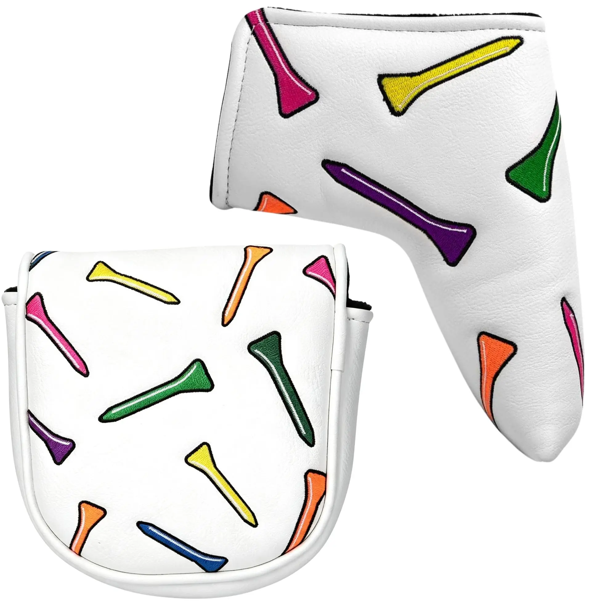 Funny Golf Putter Cover Headcover，Golf Tee Patterns Style Golf Club Head Cover, Golf Mallet and Blade Cover For Golf Lovers