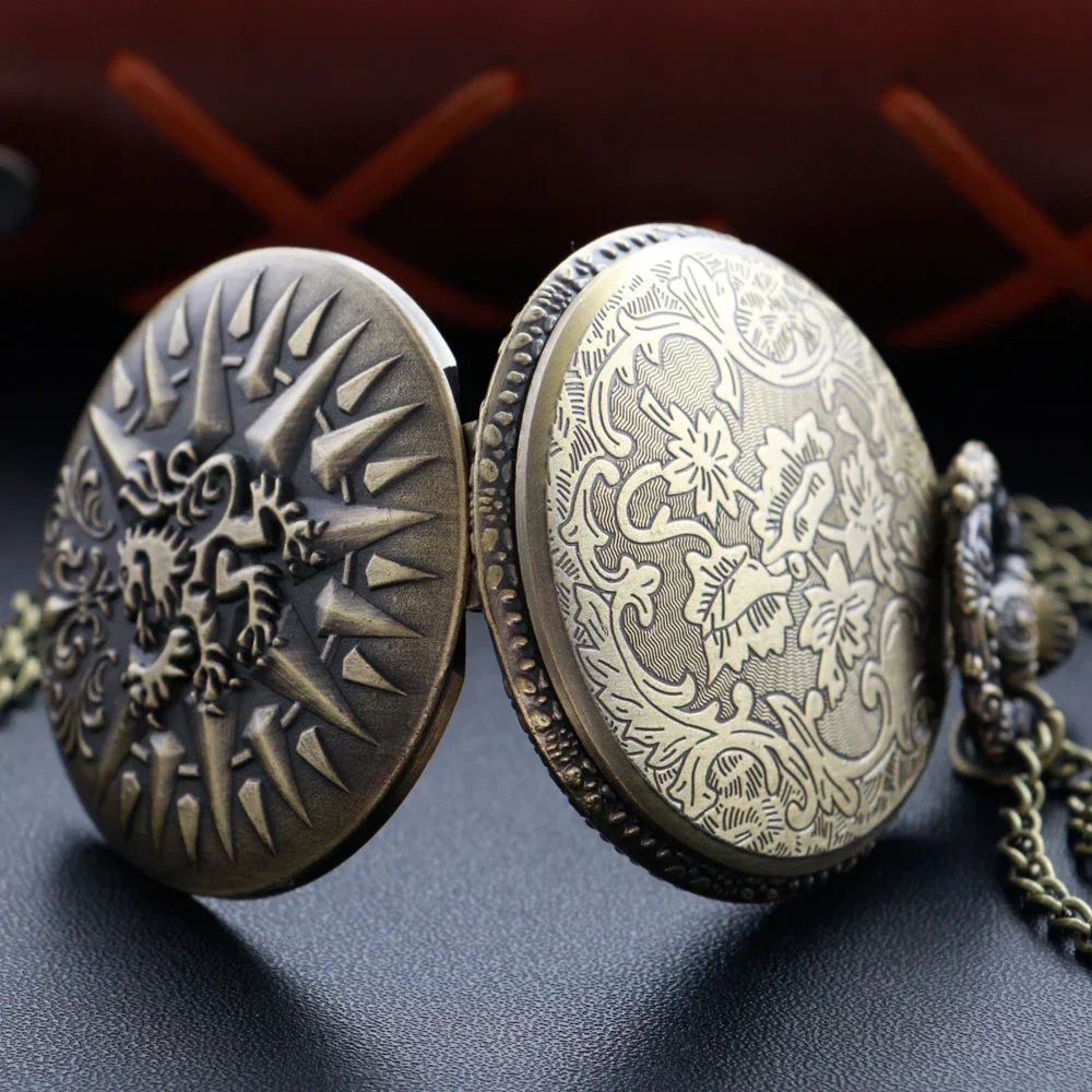 البرونزية النار التنفس الله الوحش نمط سلسلة كوارتز ساعة الجيب الأطفال قلادة قلادة ساعة ساعة رجالية نسائية