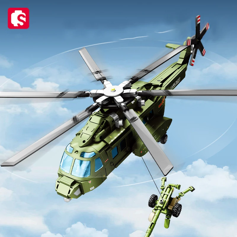 SEMBO Military Helicopter Assemblage Building Blocks MOC Armed Aircraft, Fighter Models Plane Construction Sets Boys Toys Gifts