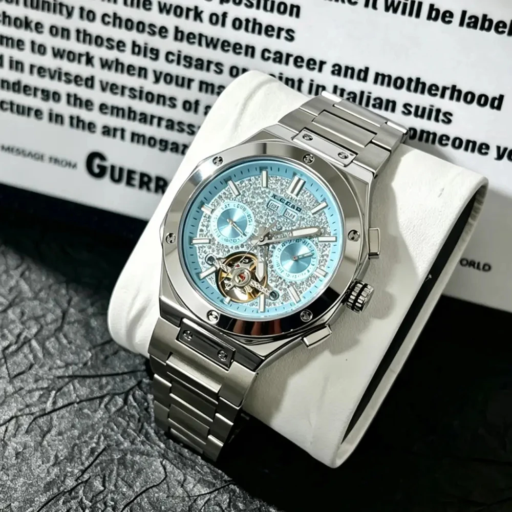 

Skeleton Tourbillon Watch for Men Automatic Mechanical Luxury Stainless Steel Waterproof Luminous Dial Wristwatch Gift