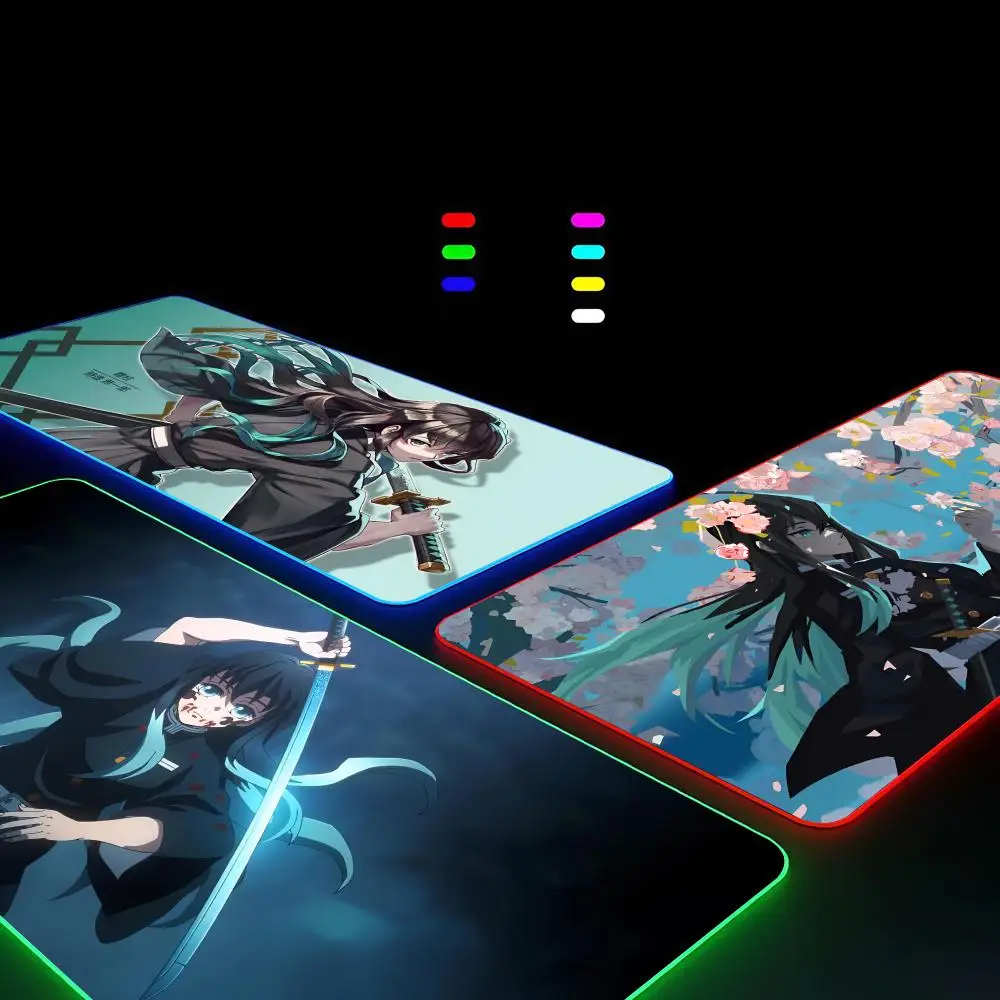 Muichiro Tokito Mouse Pad  Gamer RGB Deskmat Keyboard Mat Gaming Laptops LED Mousepad Desk Protector Anime Mause Mats