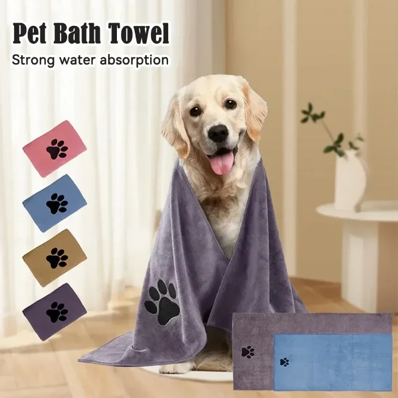35*75cm/50*100cm Microfiber Pet Bath Towel Embroidered Super Soft Absorbent Cat for Dogs Grooming Supplies