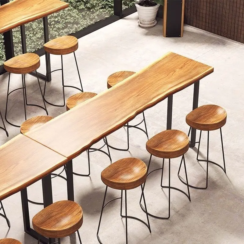 

Solid wood bar table household balcony wall narrow table long table milk tea shop bar high foot combination