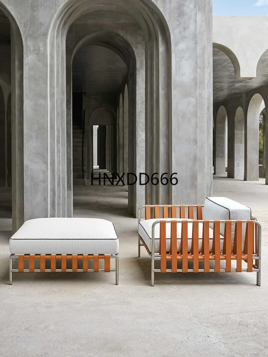 أريكة خارجية من الفولاذ المقاوم للصدأ، فناء من الخيزران، مجموعة طاولة قهوة للمطر والشمس #1