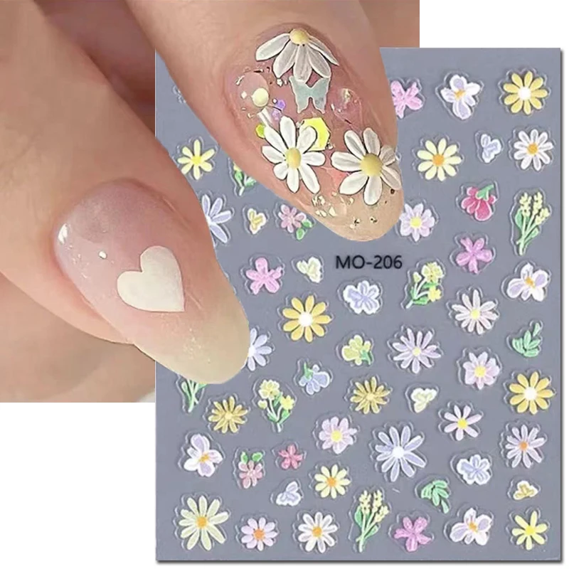 5d en relieve primavera Little Bossom florales Margarita blanca flores Nail Art calcomanías pegatinas para uñas arte manicura puntas decoraciones