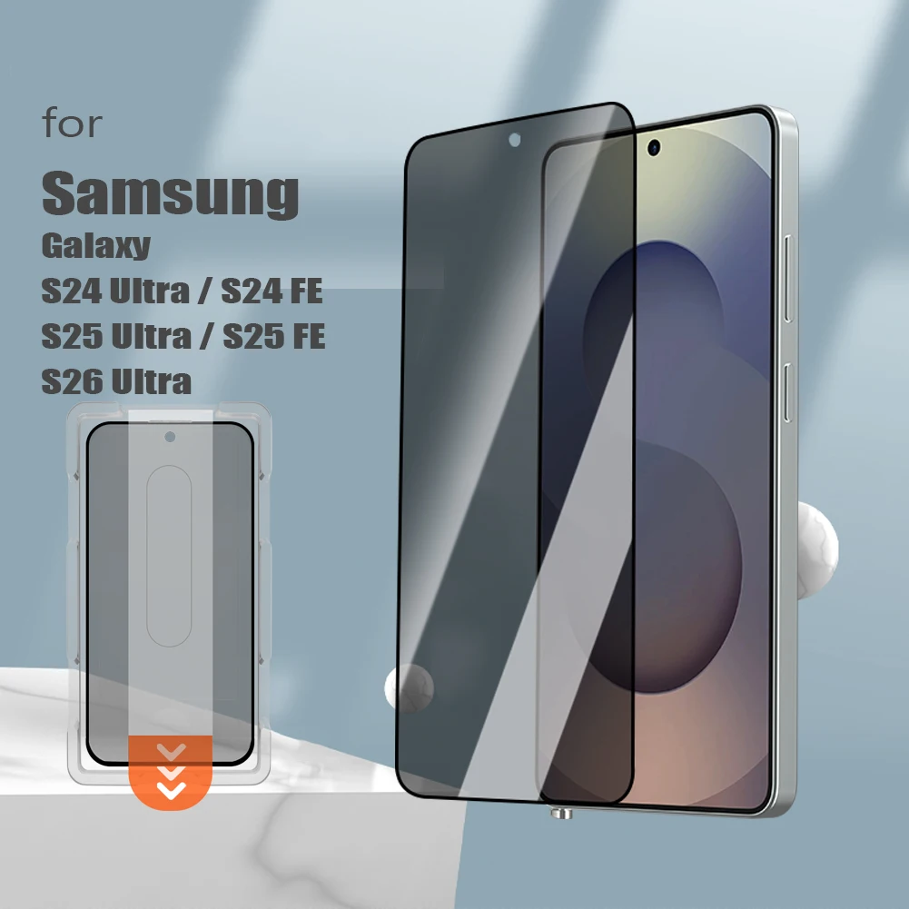 LeReach CF For Samsung Galaxy S24 S25 S26 Ultra S24 S25 FE 2pcs VistaGuard Privacy Tempered Glass Auto-Align Screen Protector