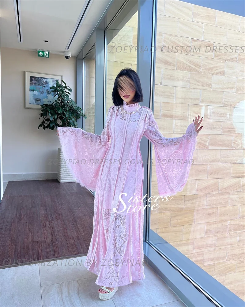 Vestidos de Fiesta formales de cuello alto de encaje negro para mujer, vestidos de fiesta formales de Dubai, una línea de té, vestidos de noche