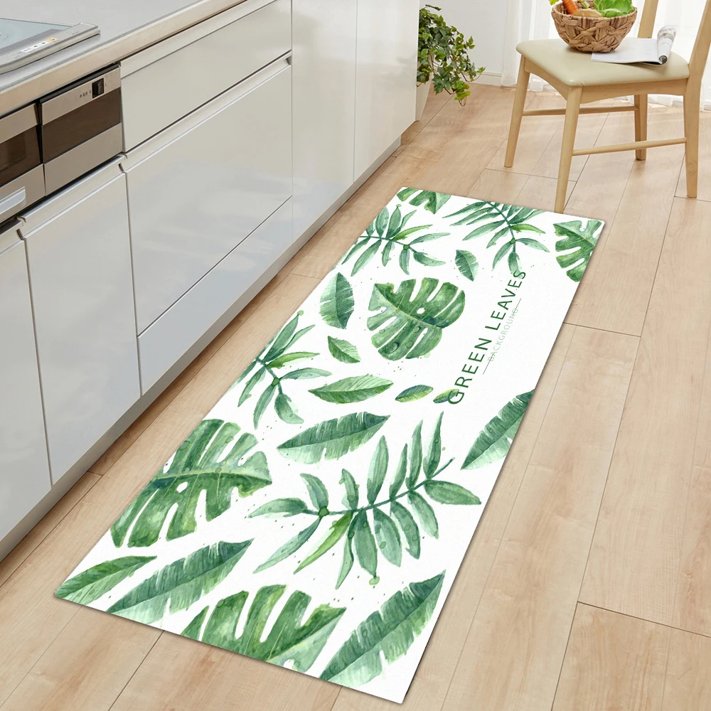 Plant Print Kitchen Rug Bedroom Entrance Doormat Anti-Slip Living Room Floor Decor Carpet Home Bath Hallway Foot Mat Custom Made