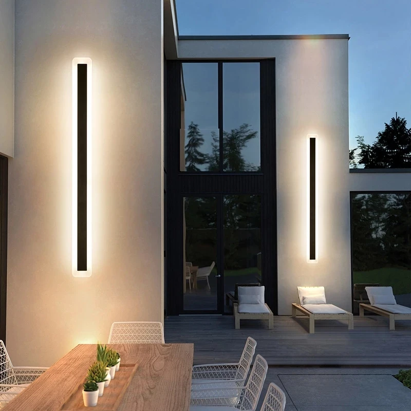 Modern Outdoor Waterproof LED Wall Lamp IP65 Aluminum Acrylic Long Strip Light Garden Villa Porch Sconce Lighting Luminaire