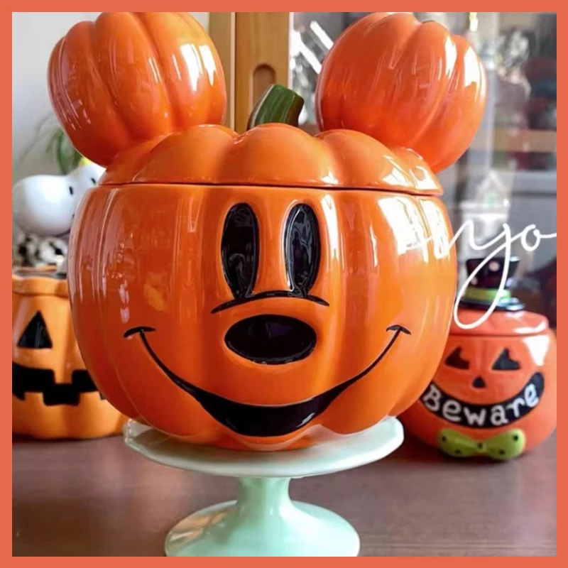 

Mickey Mouse Figure Halloween Pumpkin Disney Storage Tank Mickey Figurines Collection Model Statue Doll Party Decor Ceramic Gift