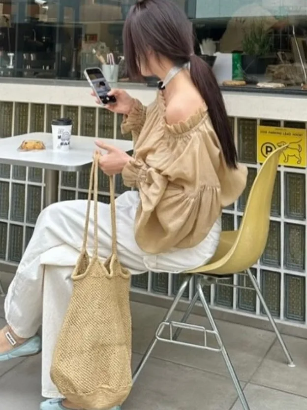 Chic été Sweeti oulder-baring épissure longue Sve protection solaire irt femme coupe régulière moyen doux autre tissu