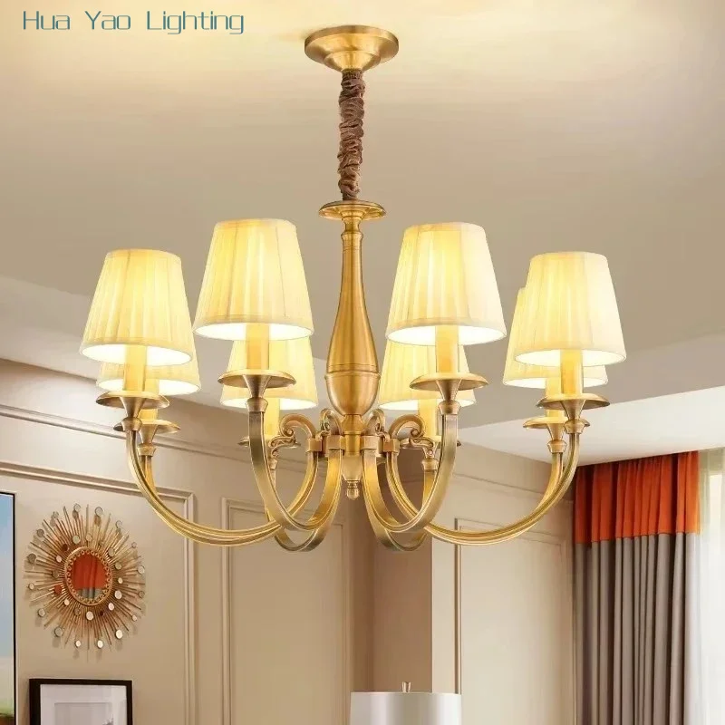 Retro Brass Pendent Lamp European Luxurious Living Room Dining Room Bedroom Villa Hotel Chandelier Interior Lighting Fixture