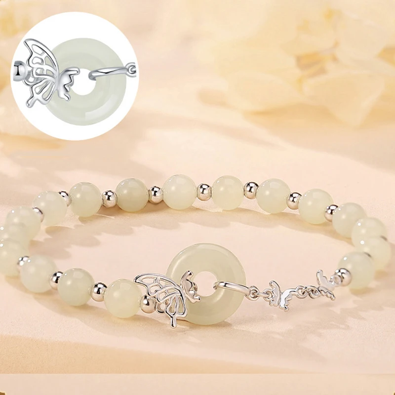 

Dropshipping Fashionable New Butterfly Bracelet Jade Handpiece Pure Silver Butterfly Bracelet