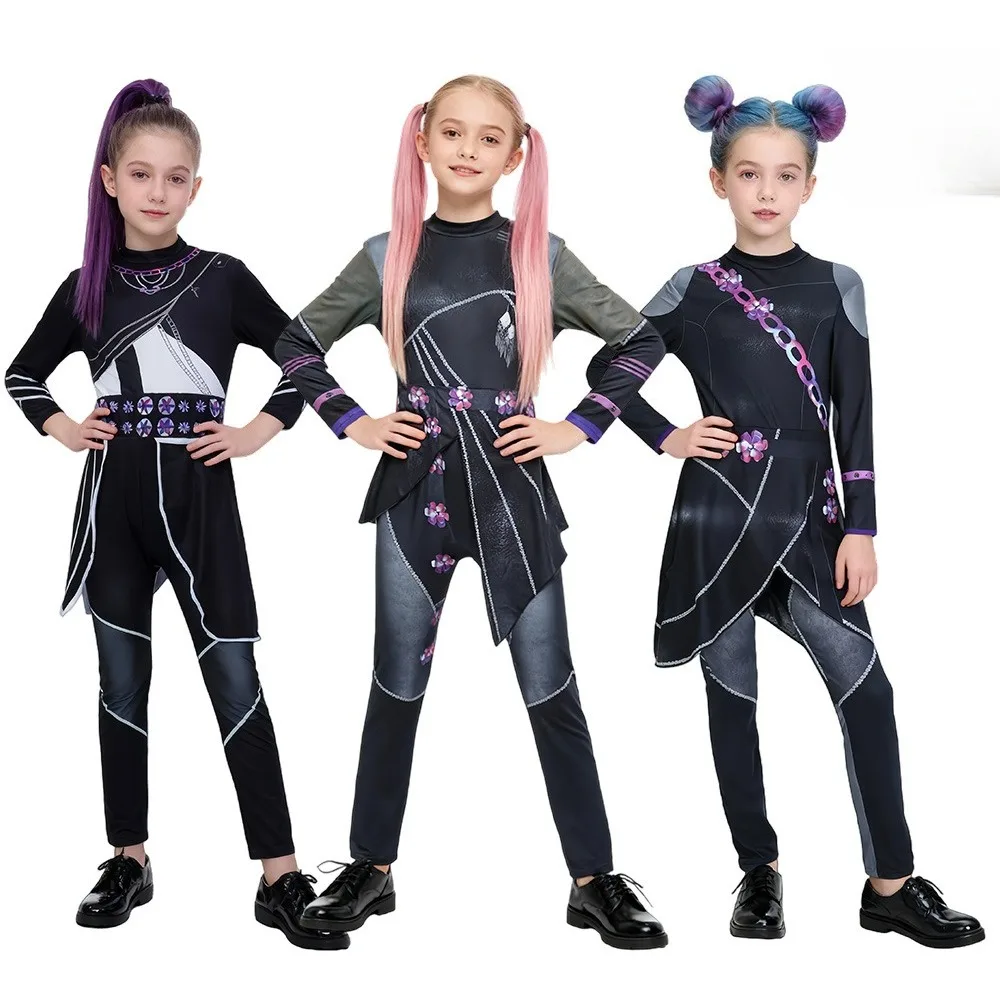 

KPop Demon Hunters Mira Kid Cosplay Costume Black Leather Combat Uniform Huntrix Gothic Punk Halloween Party for Girls