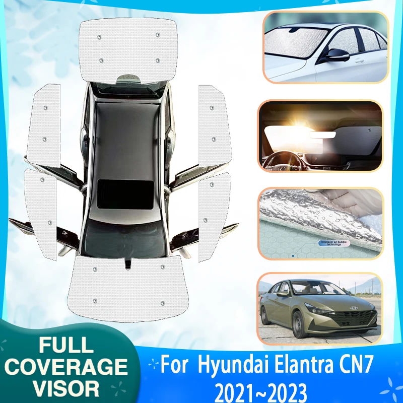 Car Full Sun Visor Cover For Hyundai Elantra CN7 Avante i30 Sedan 2021 2022 2023 Car Sunscreen Window Sunshade Visor Accessories