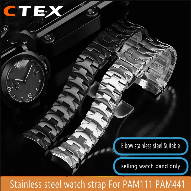 

316L Stainless steel watch strap 22 24mm watchband for Pa-n-e-r-a-i PAM111 PAM441 watch band Curved soild metal bracelet for men