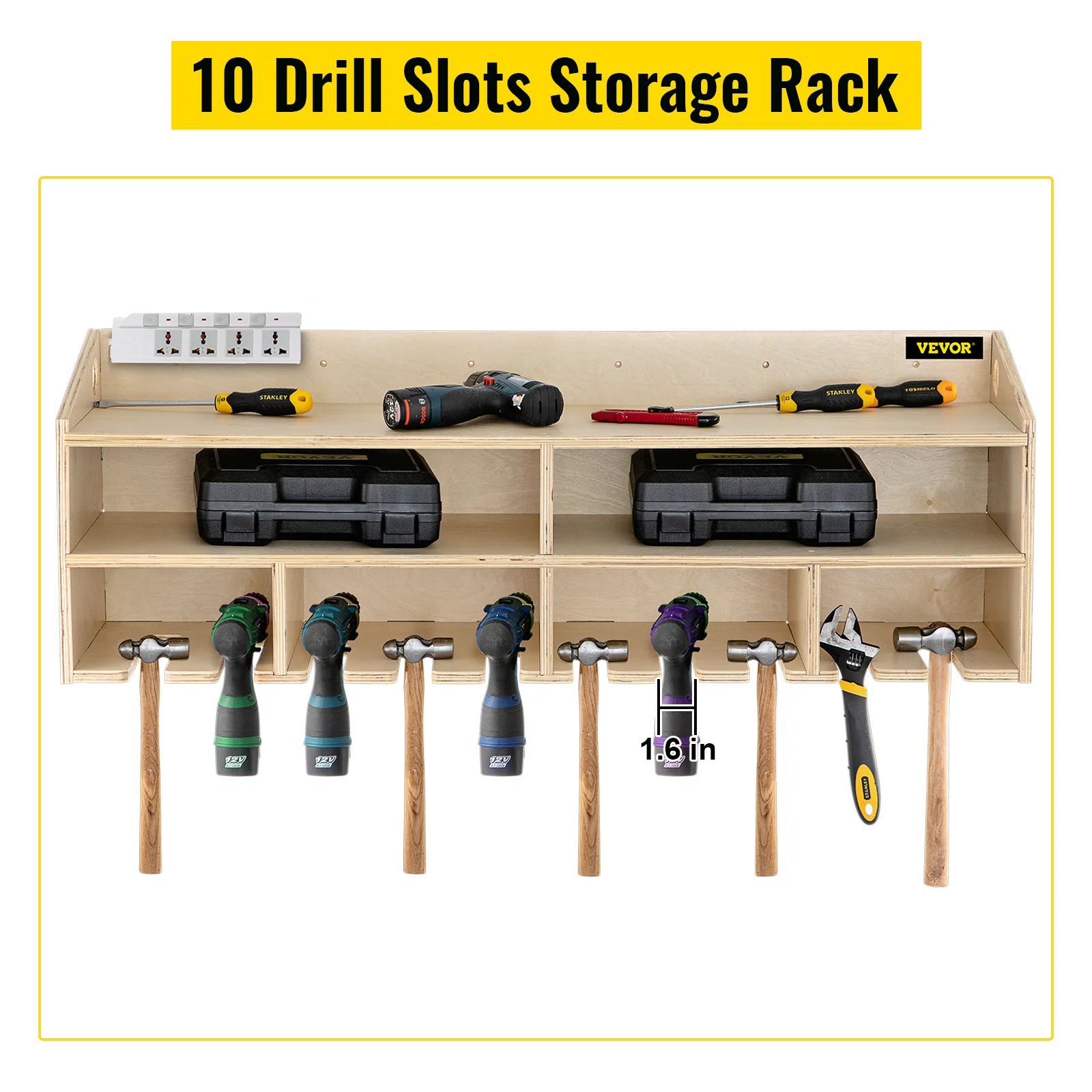 VEVOR Power Tool Organizer supporto per trapano da parete con 5 slot per appendere la stazione di ricarica cassetta degli attrezzi in legno per cacciavite a chiave