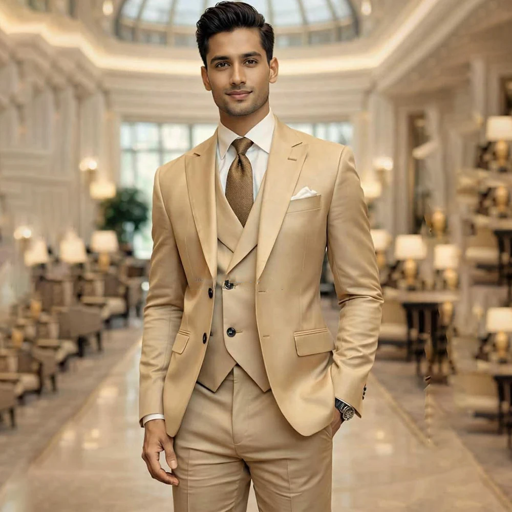 

Luxury Wedding Men's Suits Fashion Single Breasted Peak Lapel Slim Fit 3 Piece Jacket Pants Vest Sets Formal Blazer Terno