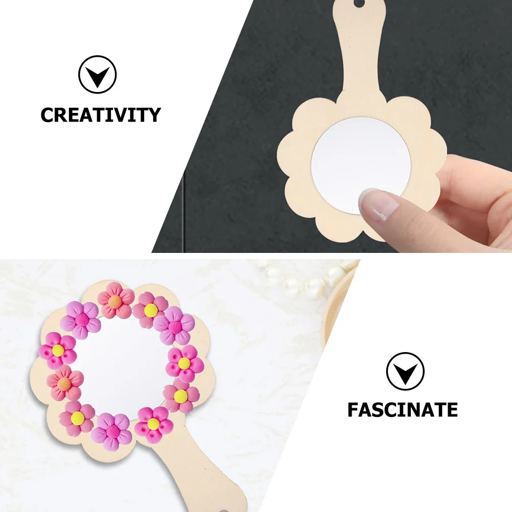 5 قطع مرآة خشبية محمولة غير مطلية دهان داي مرايا فارغة للنشاط العائلي التعليمي مرآة خشبية ذاتية الصنع