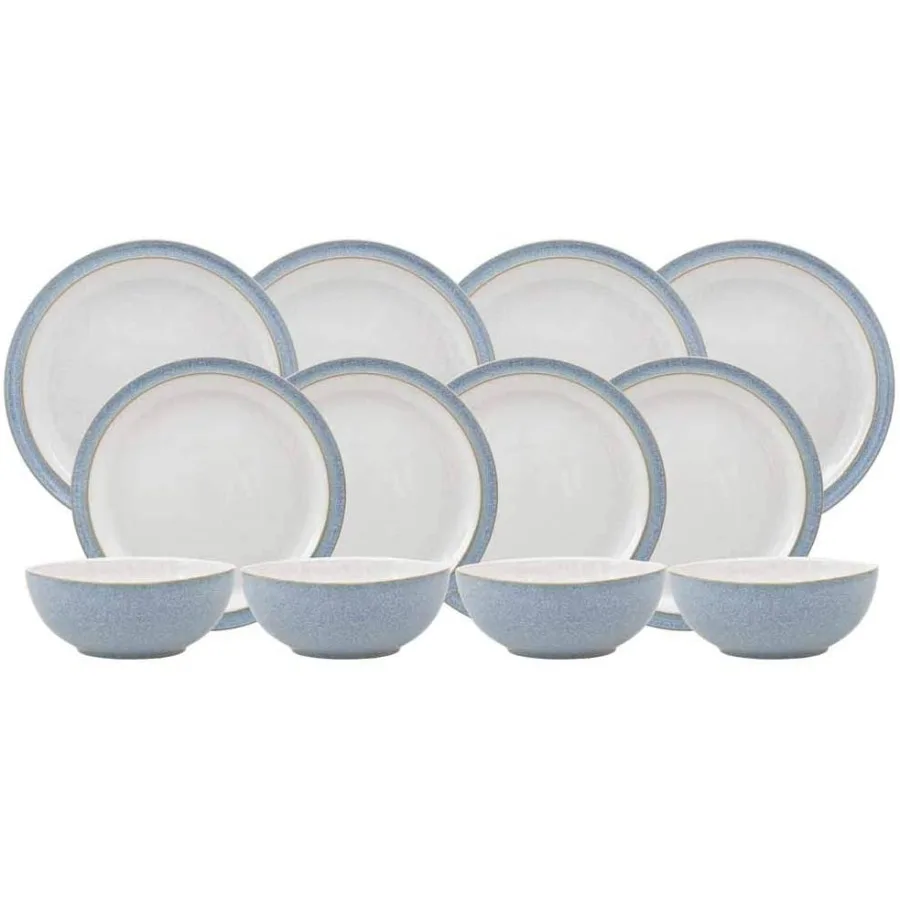 Elements Blue Dinner Set 4 12 Piece Ceramic Tableware Dishwasher and Microwave Safe 4 Dinner Plates 4 Medium Plates 4 Cereal Bo