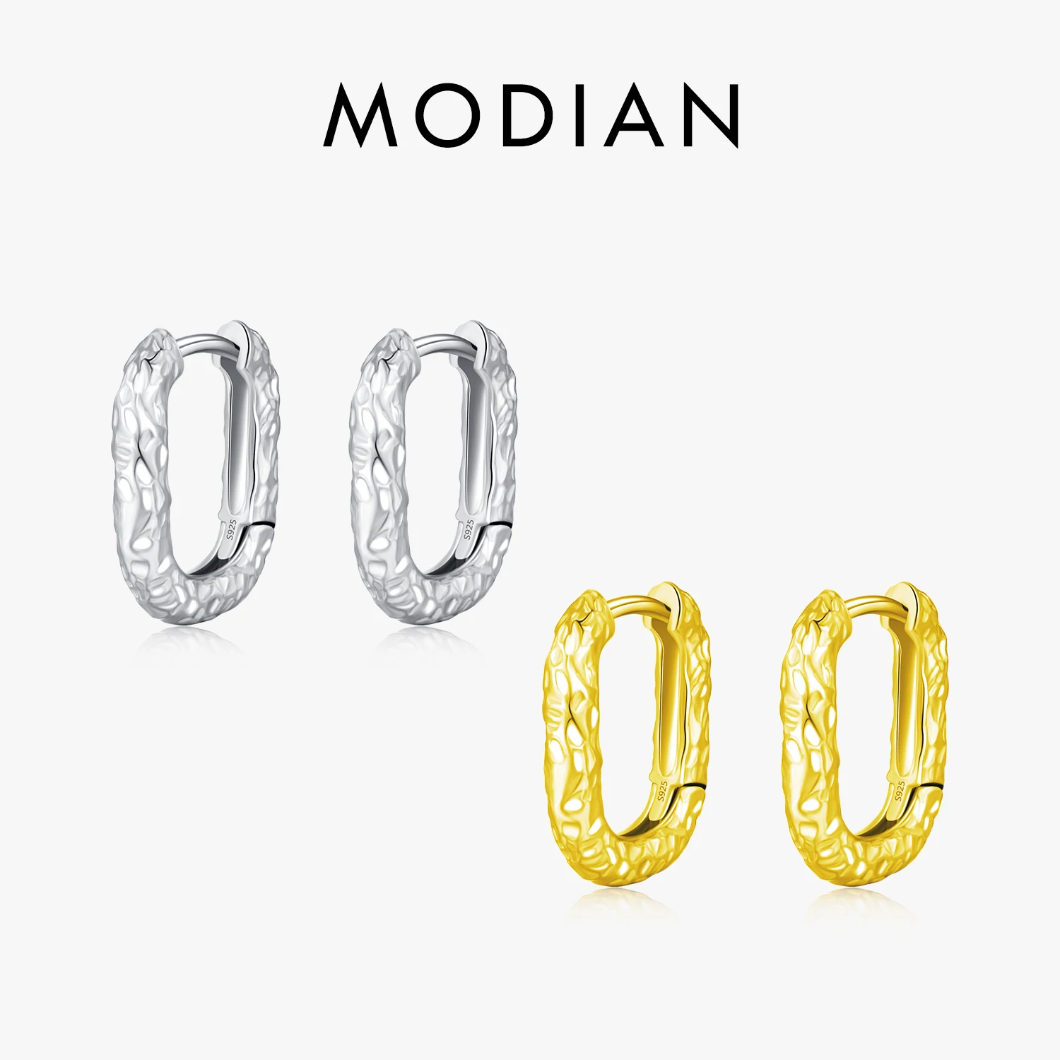 

MODIAN 925 Sterling Silver Exquisite U Shape Texture Hoop Earrings For Women White Gold Plated Hypoallergenic Fine Jewelry