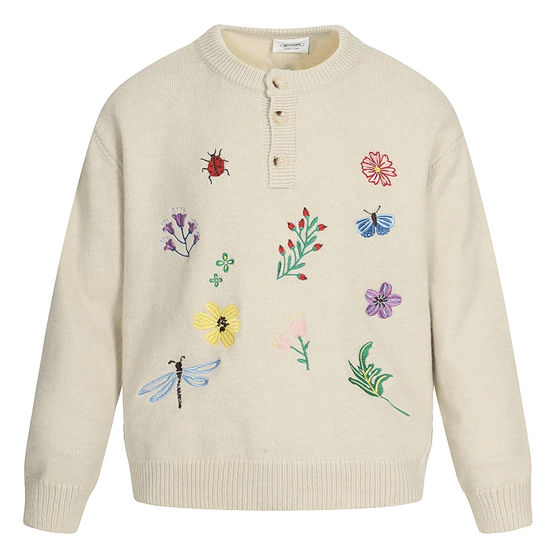 

Women’s Embroidered Sweaters Floral Butterfly Dragonfly Knitted Pullover Long Sleeve Casual Loose Tops Vintage Autumn Winter