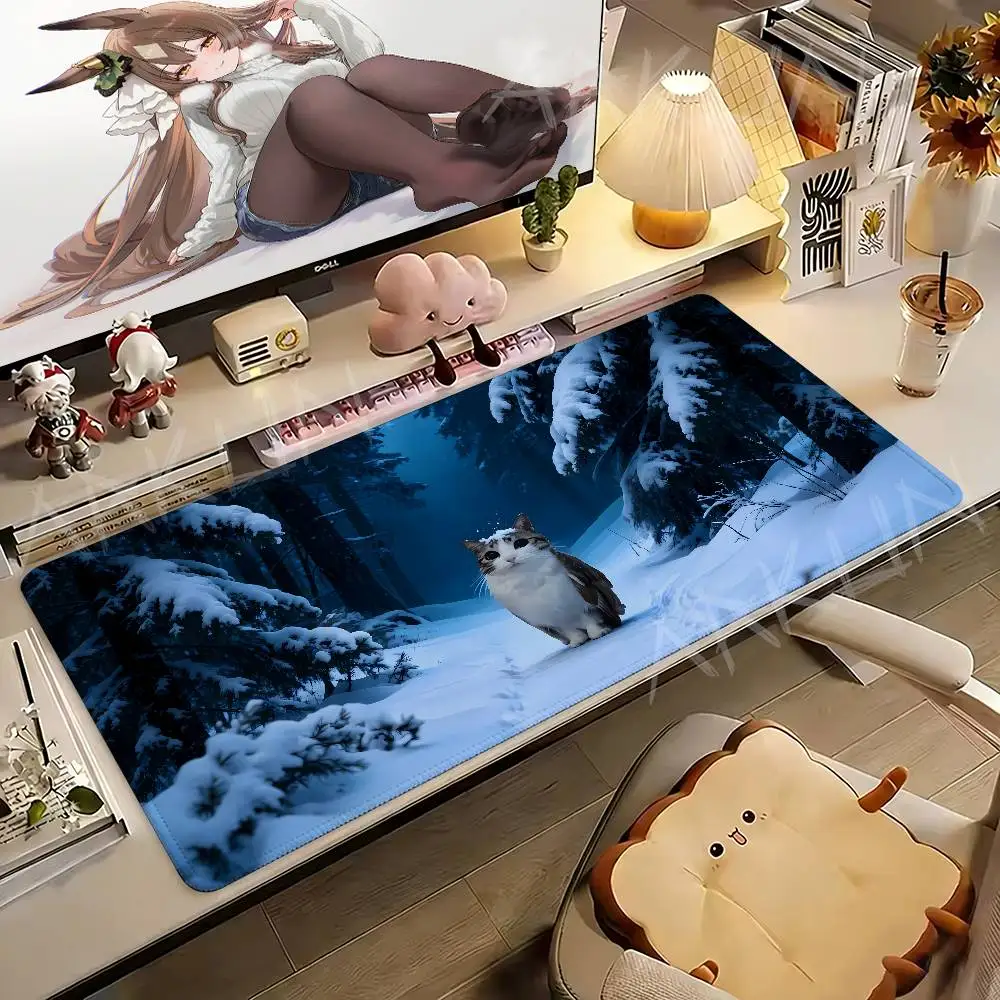 

Popular Internet Memes Cute Hybrid Cat Mouse Pad, Funny Winter Forest Kitty Owl Desk Mat, Non-Slip Gaming Mousepad for PC