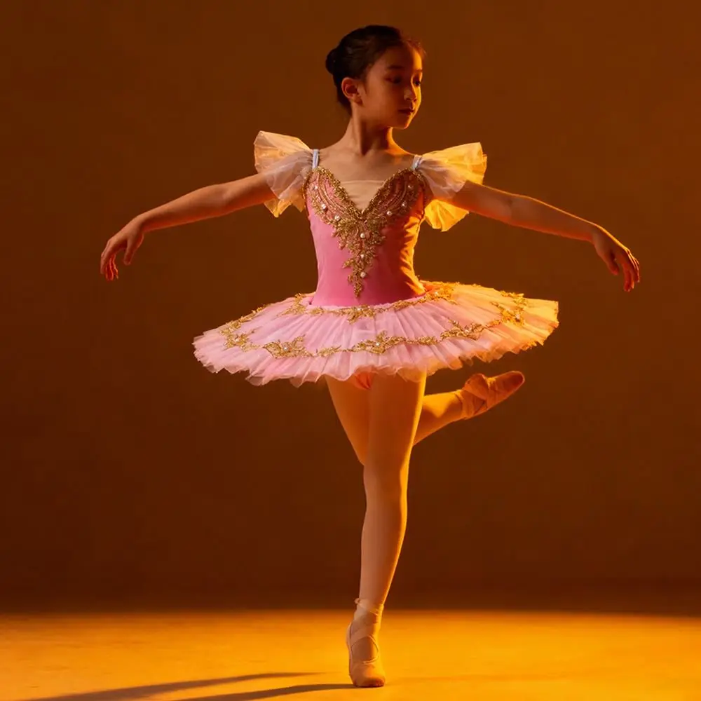 Sukienka baletowa dla dzieci z cekinami, nowoczesna, bufiaste ubranie do występów, sukienka na przyjęcie z perłami, tutu baletowe dla dziewczynek.