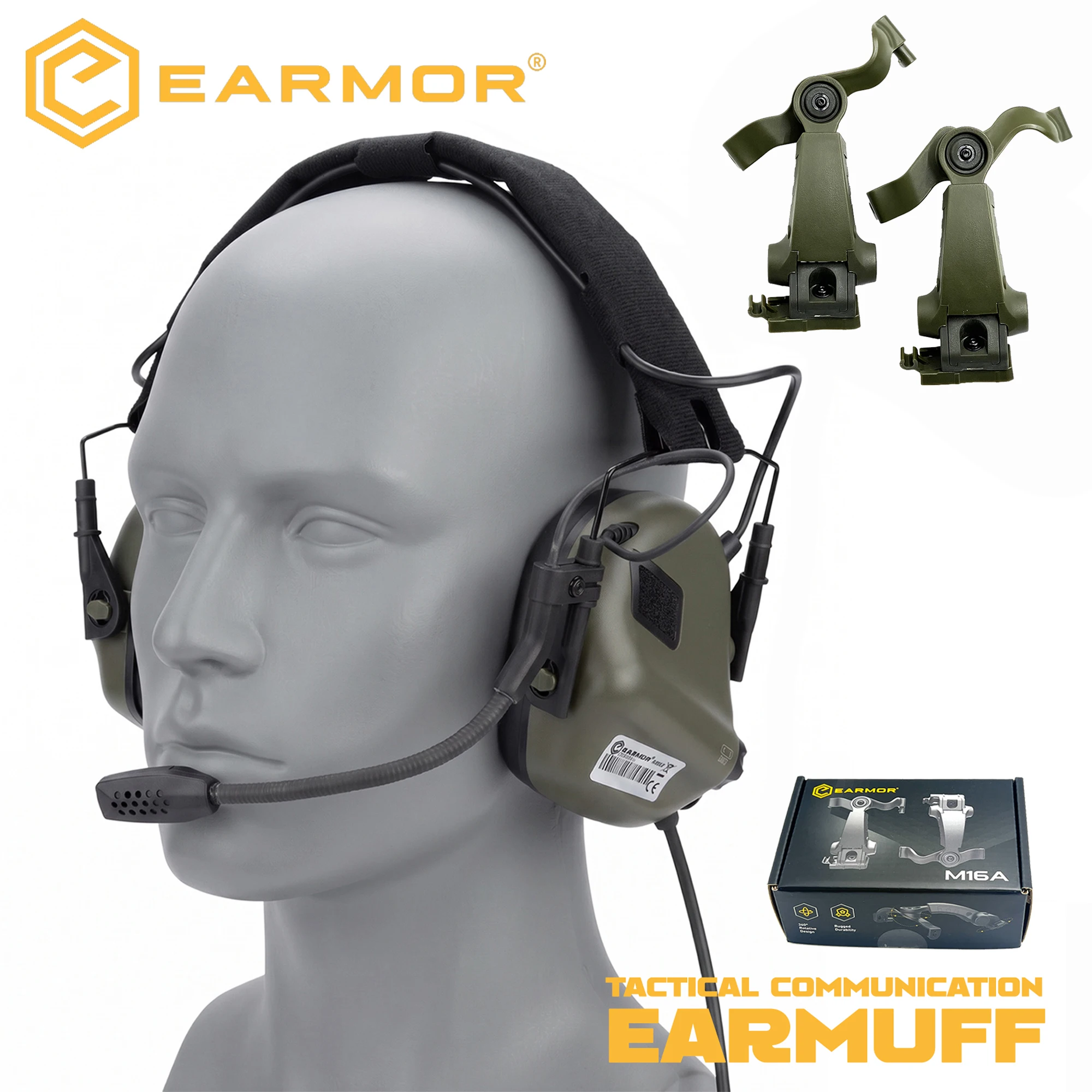 

EARMOR M32SE Tactical Communication Headset+ARC Helmet Rail Adapter Kit, Electronic Noise Canceling Hearing Protection Earmuffs