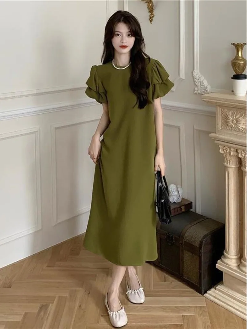 

Bubble sleeve dress minimalist women's summer 2024 new small and loose looking slim French niche design feeling long skirt MK8H