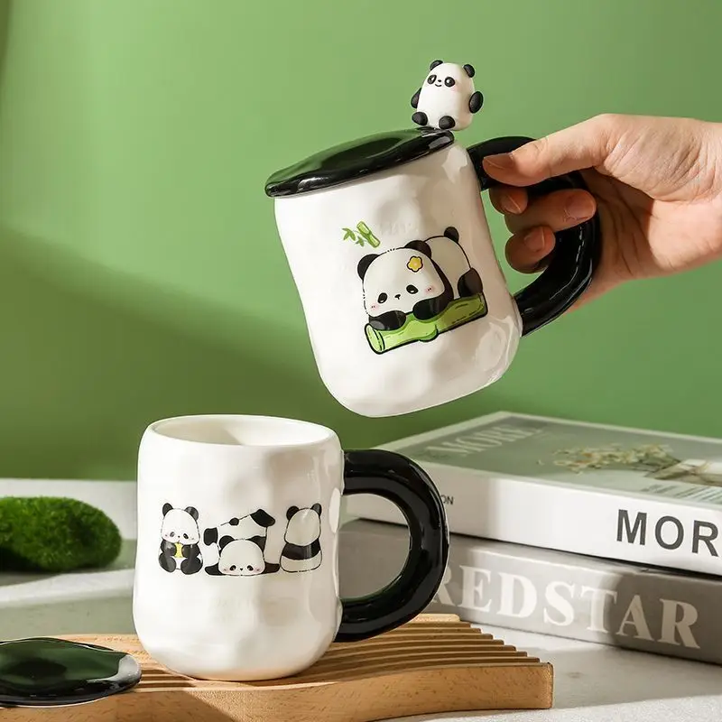 400ml Cartoon Panda Ceramic Cup Lid Spoon Coffee Cup Milk Tea Mug Breakfast Cups Beverage Creative Birthday Gift