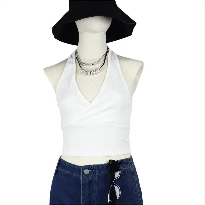 2024 Women Camisole Solid Tank Tops Cross Exposed Navel White Tees Sexy V-Neck Sleeveless Female Clothing Y2k Hot Selling Tops