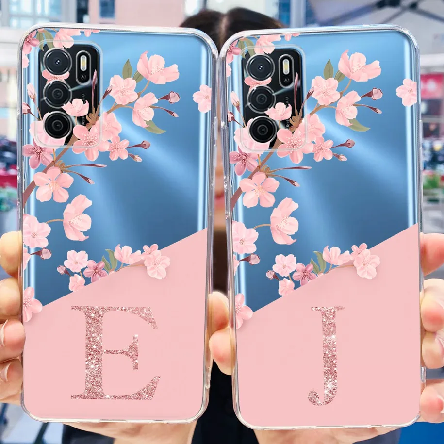 For OPPO A16 Case CPH2269 OPPO A16S Cover Fashion Flower Letters Soft Clear Back Cover For OPPO A54S CPH2273 A 54S OPPOA54s Capa