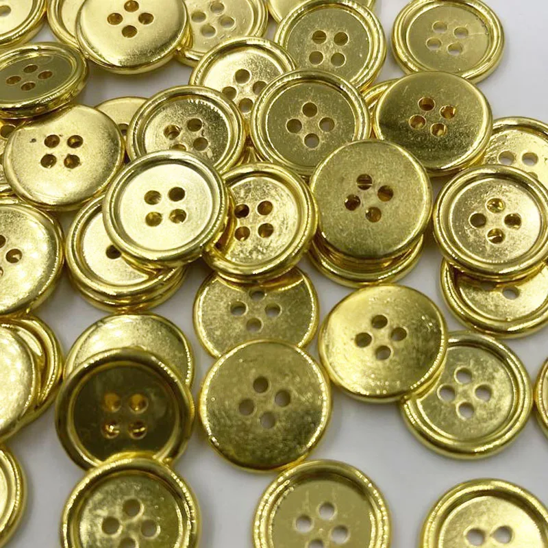 50 pcs Gold Plastic Buttons 12mm/15mm/20mm Sewing Craft 4 Holes PT375