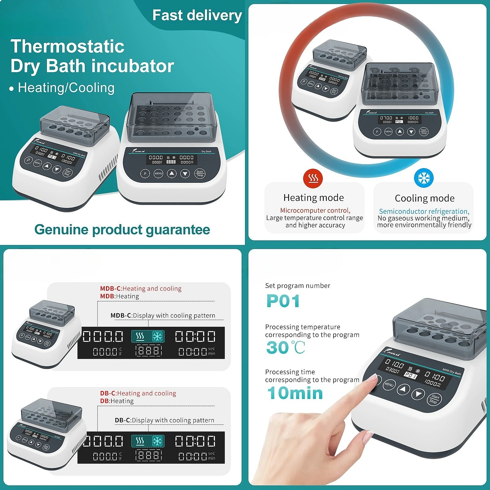 Mini Dry Bath Incubator Lab Constant Temperature Heater Shaker with 0.5-50ml Heating Block