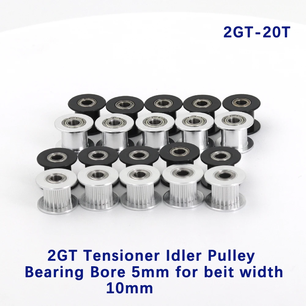 

5pcs 2M 2GT 20 Teeth Synchronou Idler Pulley Bore 5mm Black with Bearing for GT2 Open belt Width 10MM 20teeth 20T Wheel