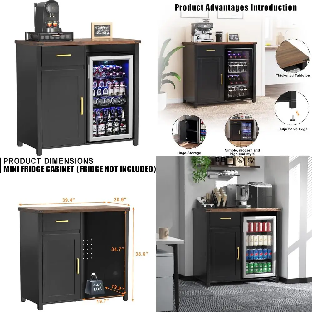 

Компактный мини-бар для хребта с местом для хранения спиртных напитков и вина, идеально подходит для общежития, кухни или офиса, 39,4 Ш x 20,9 Г